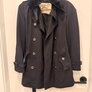 Burberry Black Trench Coat with Fur Collar